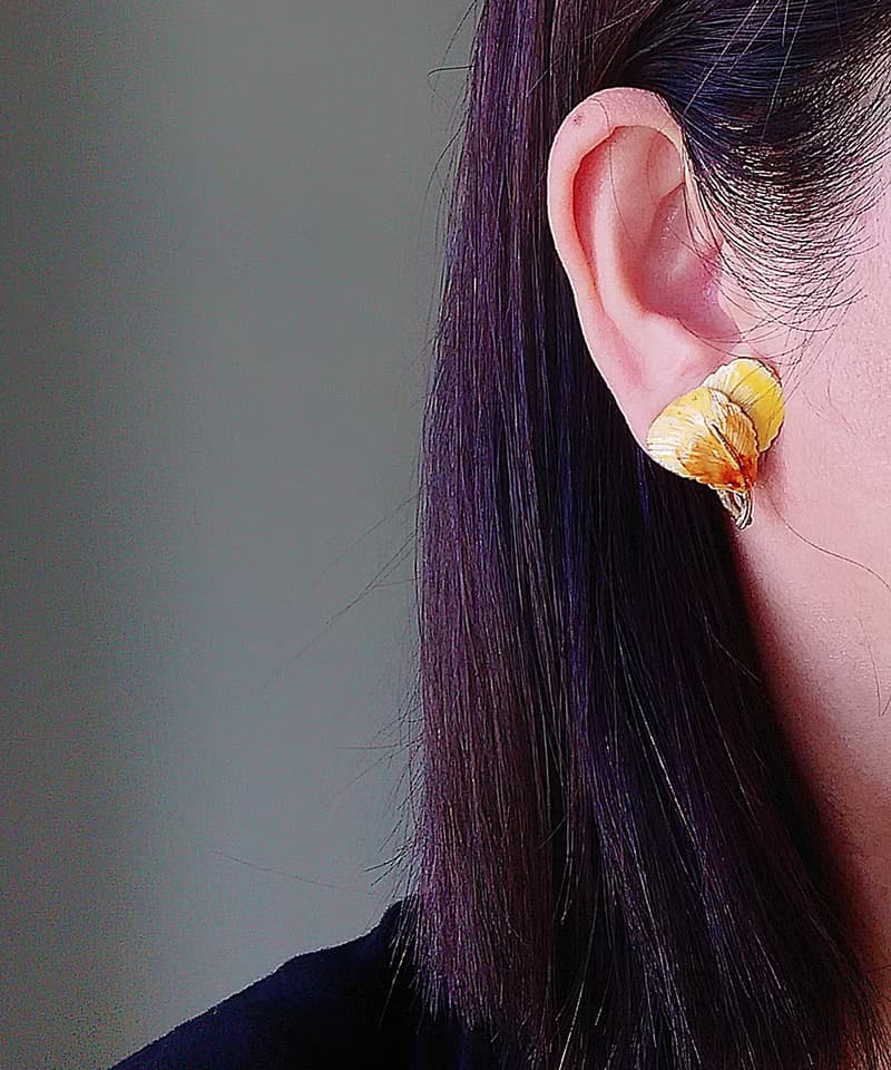 vintage jewelry  琺瑯亮彩蕨葉 夾式耳環