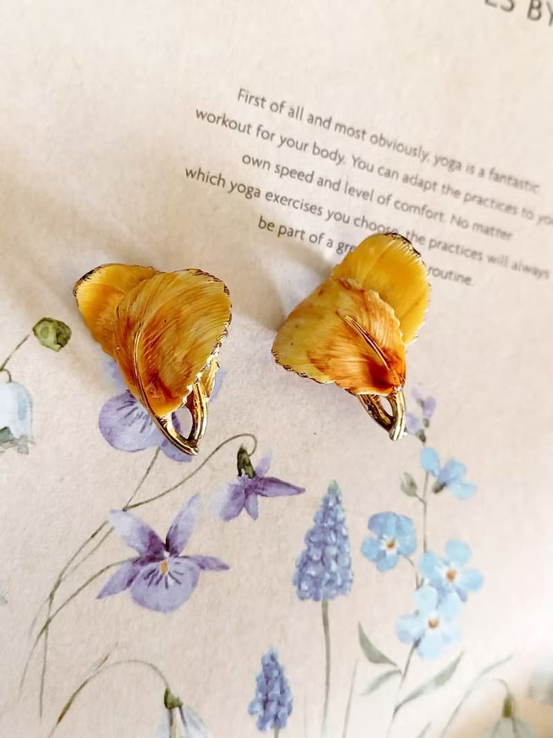 vintage jewelry  琺瑯亮彩蕨葉 夾式耳環