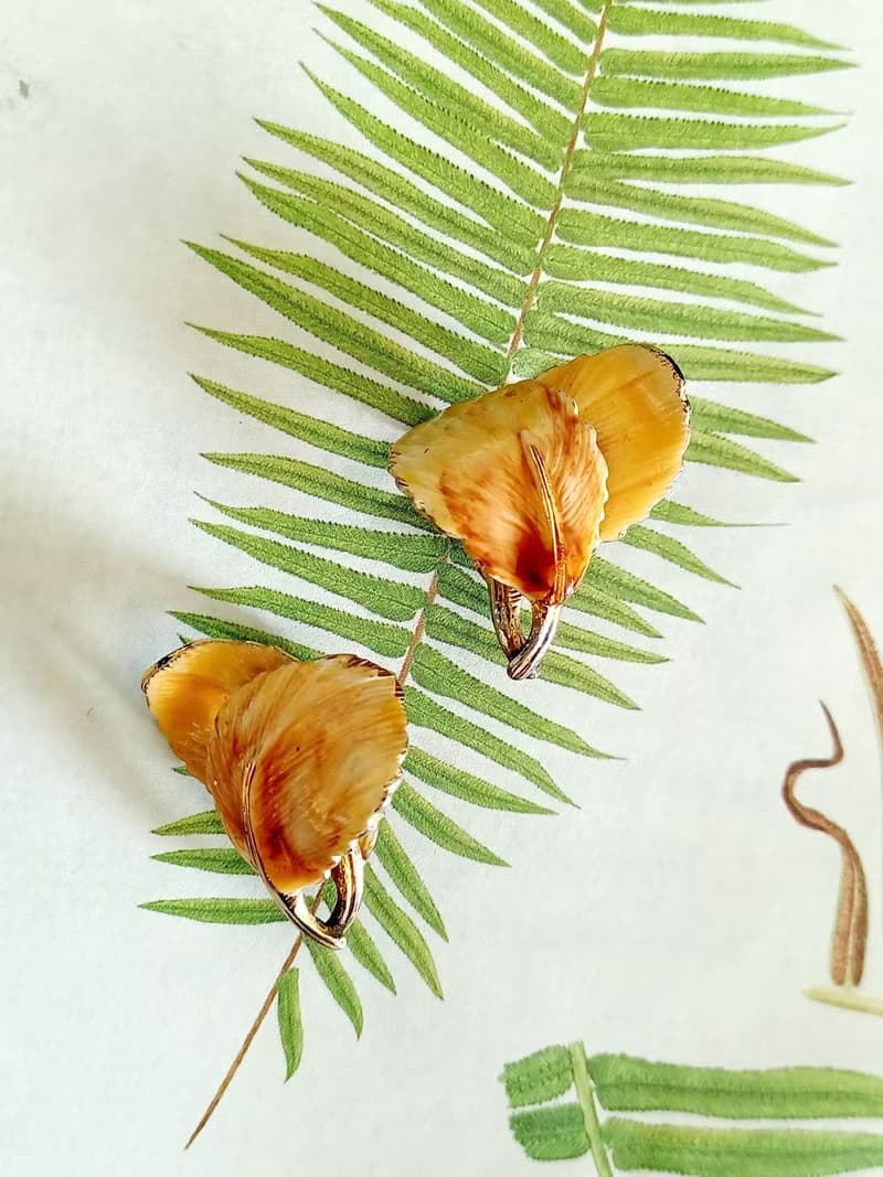 vintage jewelry  琺瑯亮彩蕨葉 夾式耳環