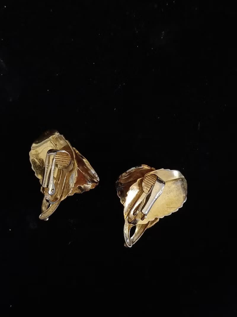 vintage jewelry  琺瑯亮彩蕨葉 夾式耳環