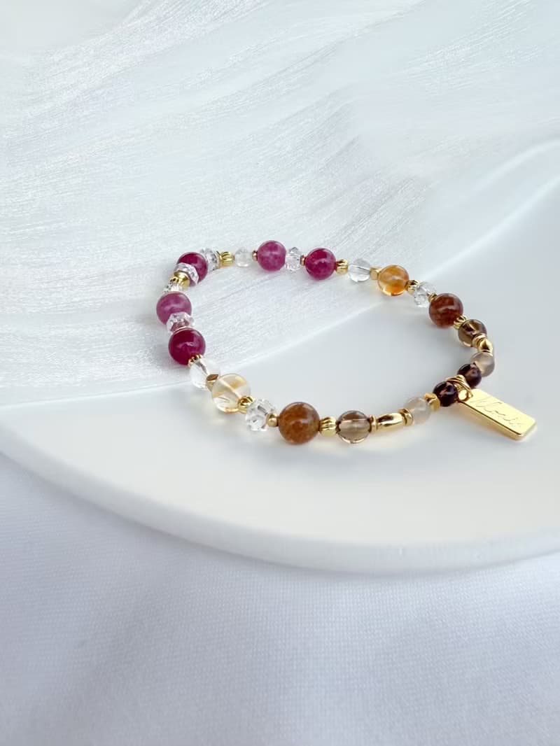 【紫微手鍊- 天府星】碧璽 茶晶 水晶手鍊 / 贈水晶碎石 /