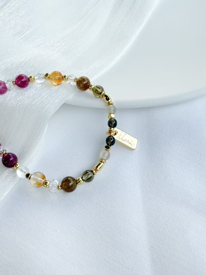 【紫微手鍊- 天府星】碧璽 茶晶 水晶手鍊 / 贈水晶碎石 /