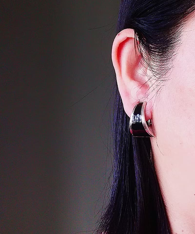 vintage jewelry  都會儷人幾何黑琺瑯 夾式耳環