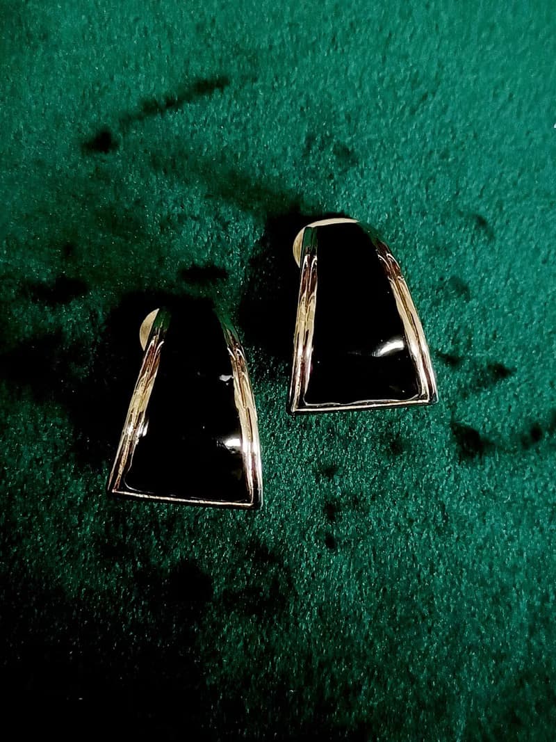 vintage jewelry  都會儷人幾何黑琺瑯 夾式耳環