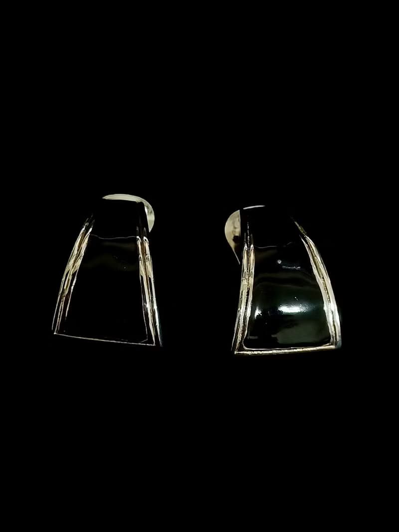 vintage jewelry  都會儷人幾何黑琺瑯 夾式耳環