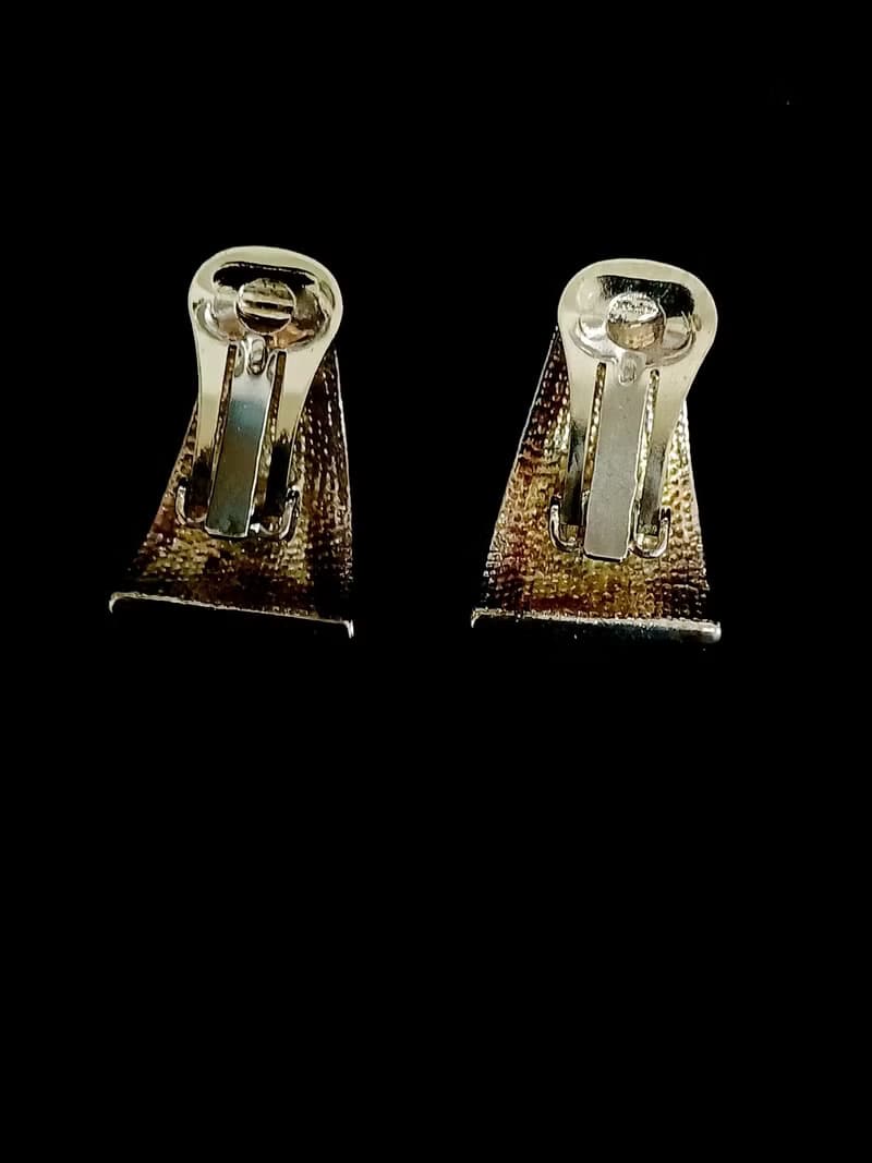 vintage jewelry  都會儷人幾何黑琺瑯 夾式耳環