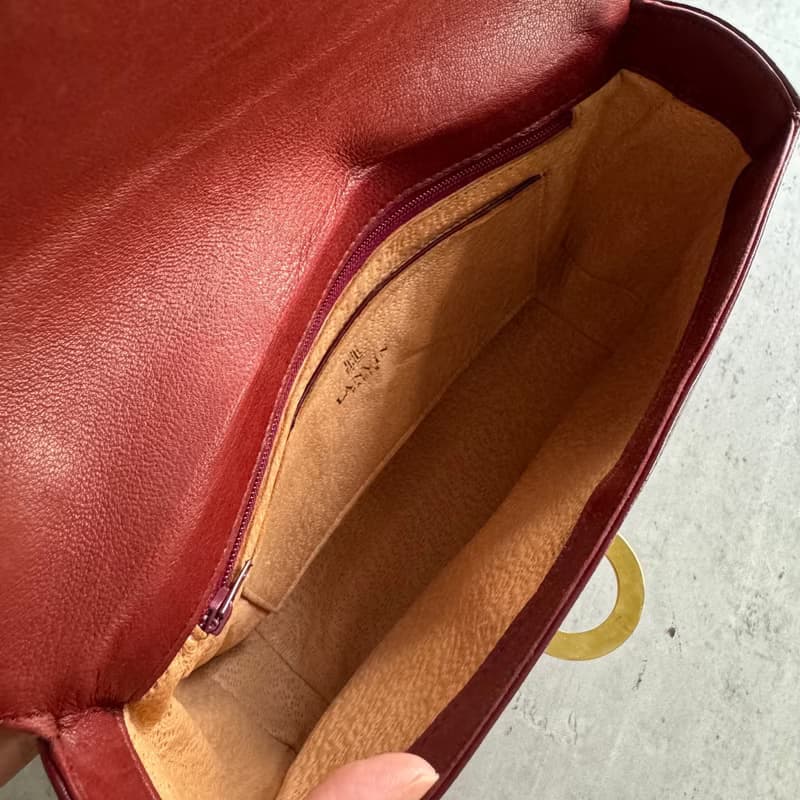 中古美品 Lanvin 浪凡牛皮兩用包包 法國製造 酒紅色 真皮包包