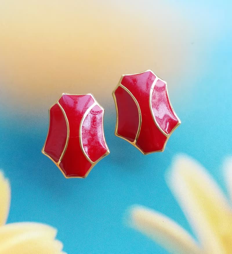 Vintage Jewelry 西洋古董飾品 MONET 簡約 紅琺瑯 針式耳環