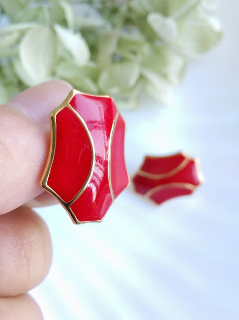Vintage Jewelry 西洋古董飾品 MONET 簡約 紅琺瑯 針式耳環