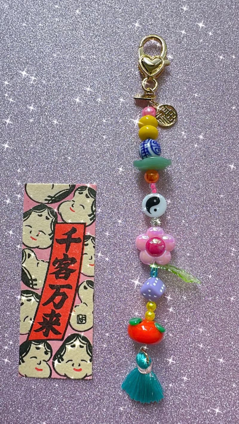 【新年禮物】琉璃 玻璃 橙 流蘇 電話包包手袋掛飾| 吊飾 y2k