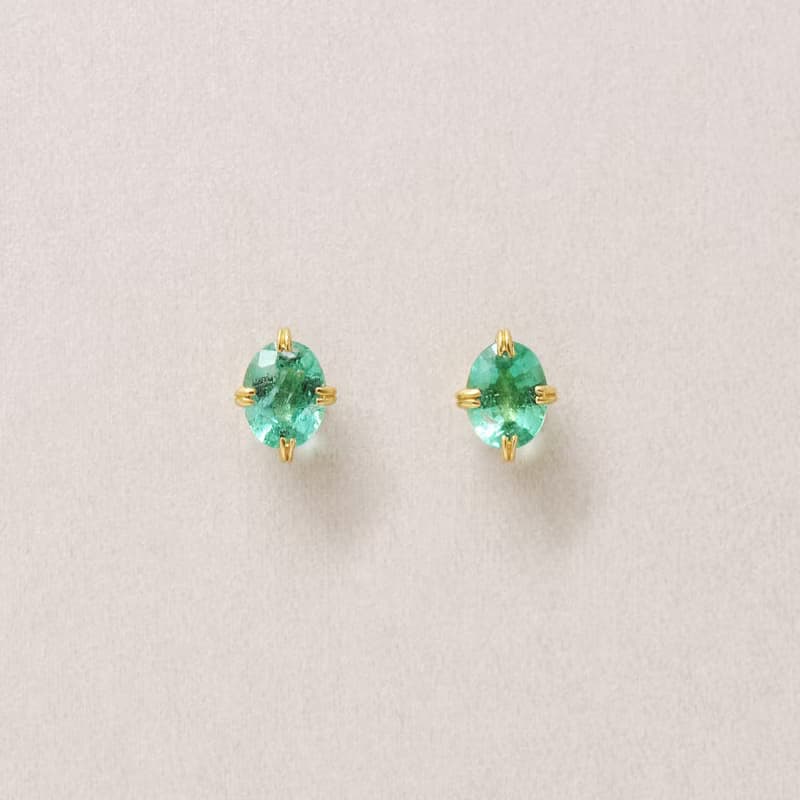 【Second Earrings】 18K 祖母綠橢圓形耳環 (黃金)