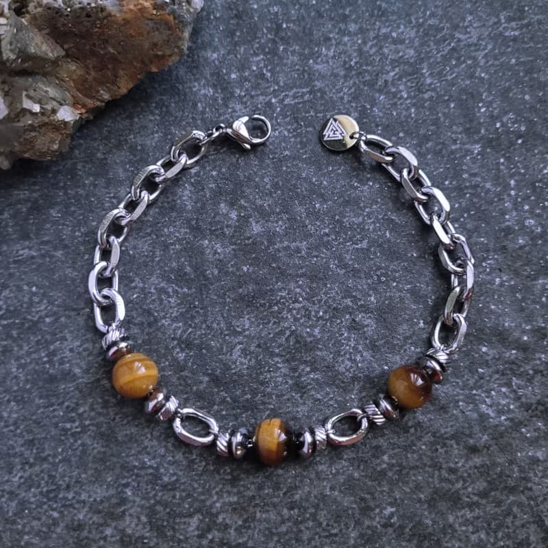 隱曜。虎眼石白鋼中性款男款  手工訂製手鍊