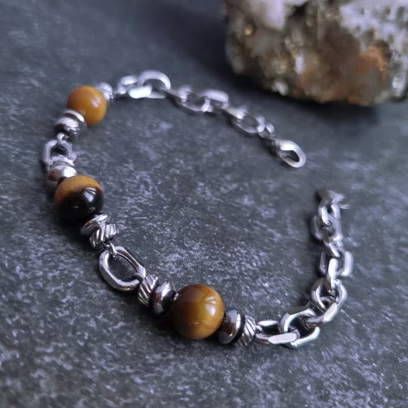 隱曜。虎眼石白鋼中性款男款  手工訂製手鍊