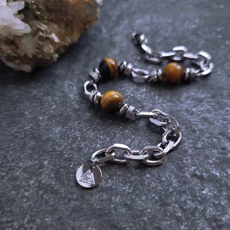 隱曜。虎眼石白鋼中性款男款  手工訂製手鍊