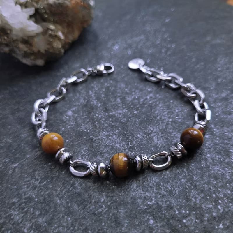 隱曜。虎眼石白鋼中性款男款  手工訂製手鍊