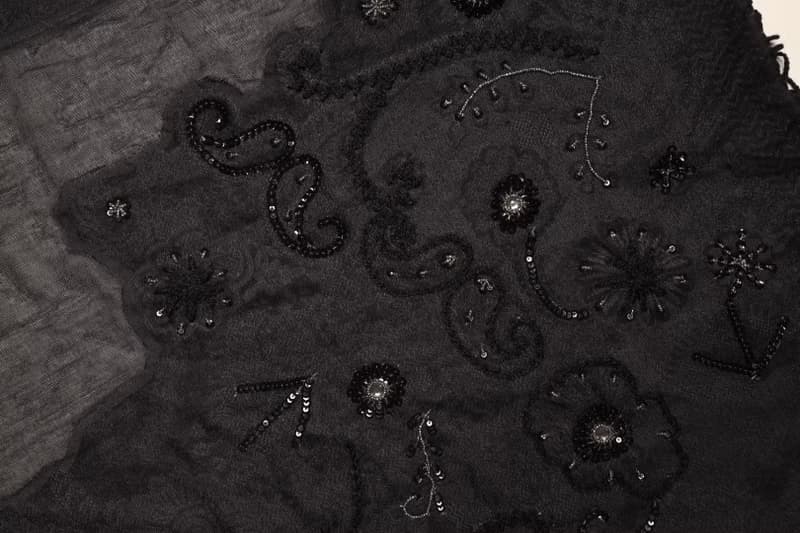 【精品禮盒】釘珠喀什米爾水煮羊毛刺繡圍巾披肩拼透紗純黑色蕾絲