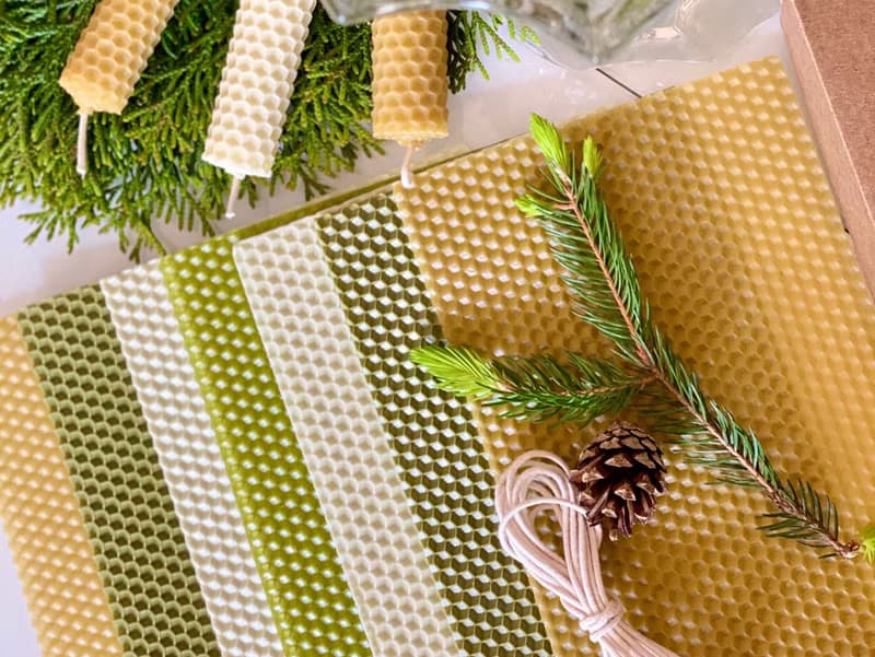 DIY beeswax candle set. Sheets of wax for making 14 rolled pillars of candles.