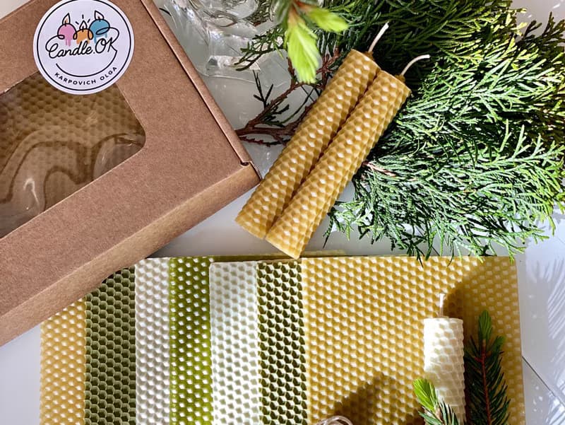 DIY beeswax candle set. Sheets of wax for making 14 rolled pillars of candles.