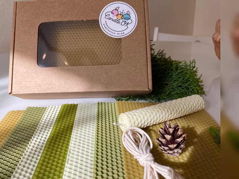 DIY beeswax candle set. Sheets of wax for making 14 rolled pillars of candles.