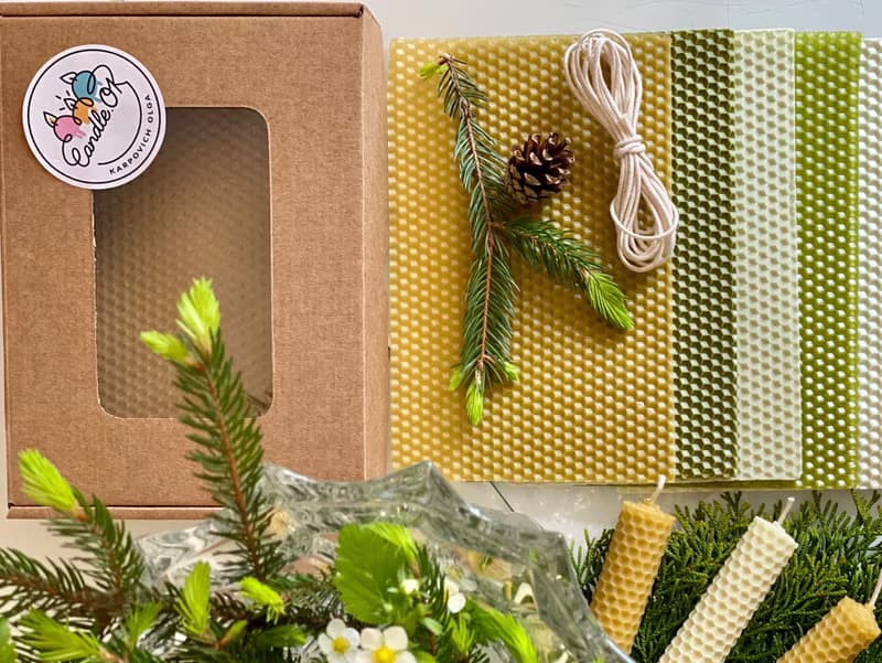 DIY beeswax candle set. Sheets of wax for making 14 rolled pillars of candles.