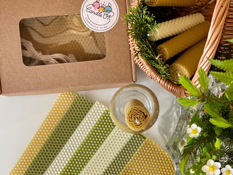 DIY beeswax candle set. Sheets of wax for making 14 rolled pillars of candles.