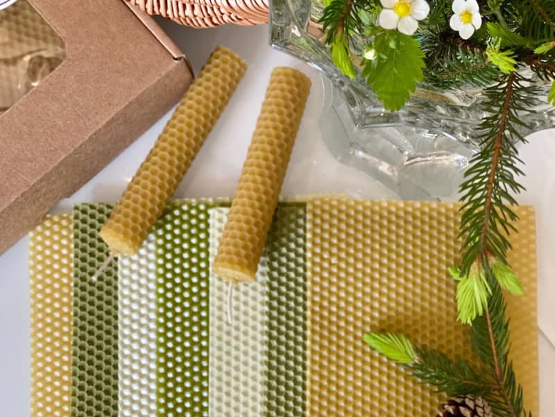 DIY beeswax candle set. Sheets of wax for making 14 rolled pillars of candles.