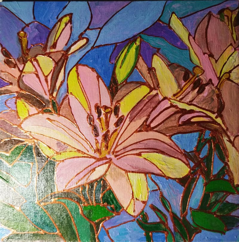 黄色百合花小油画