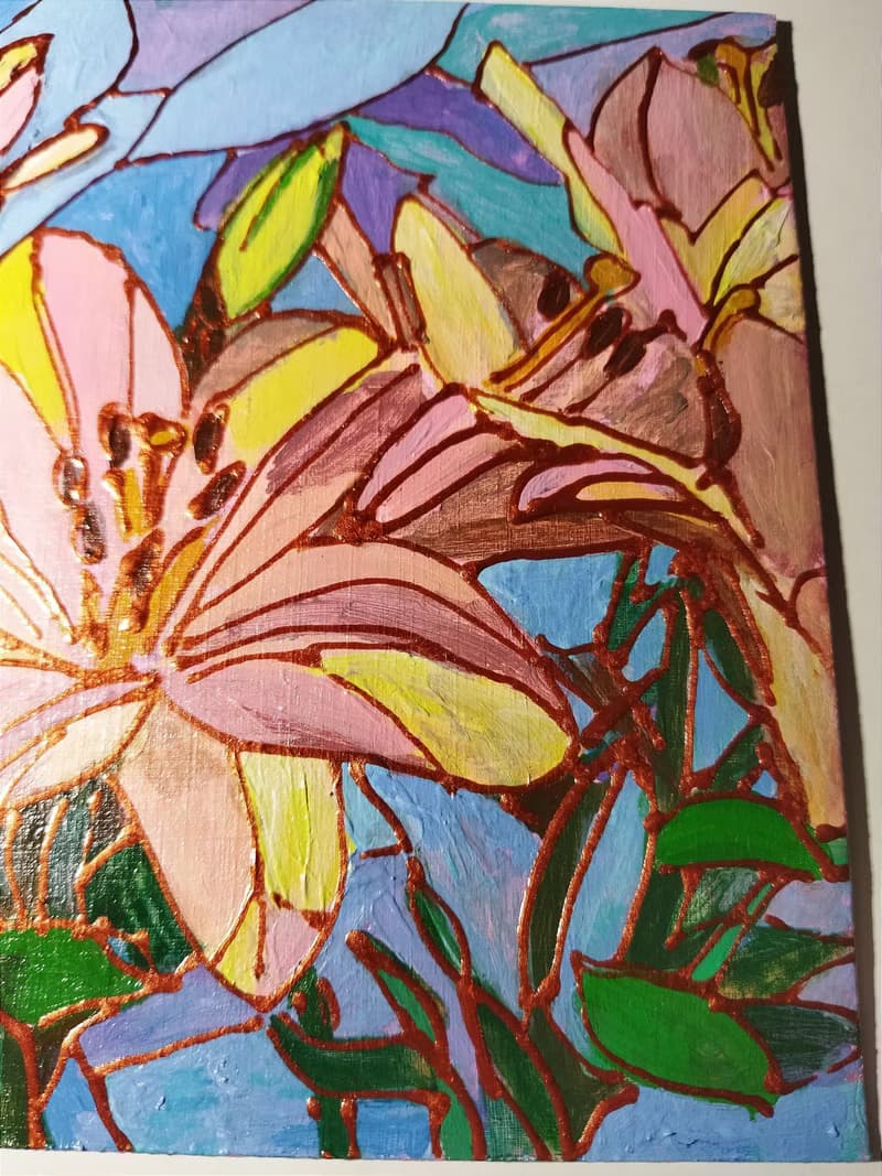 黄色百合花小油画