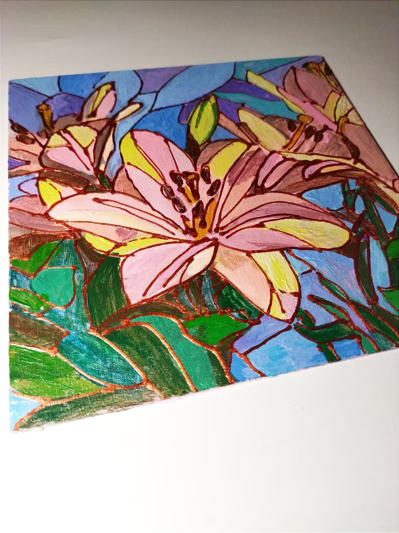 黄色百合花小油画