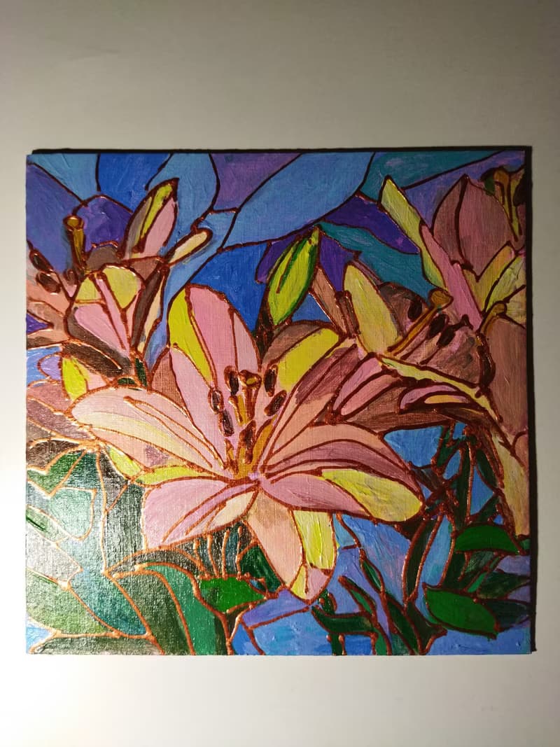 黄色百合花小油画