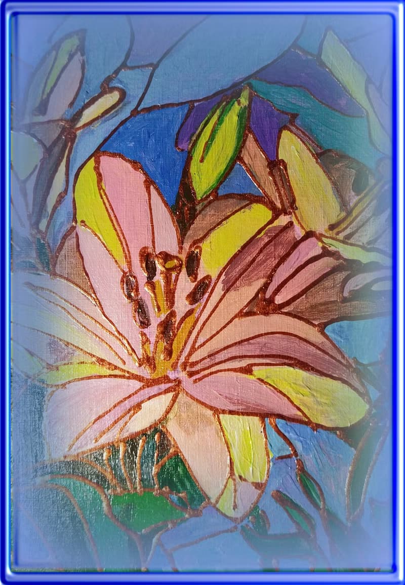 黄色百合花小油画