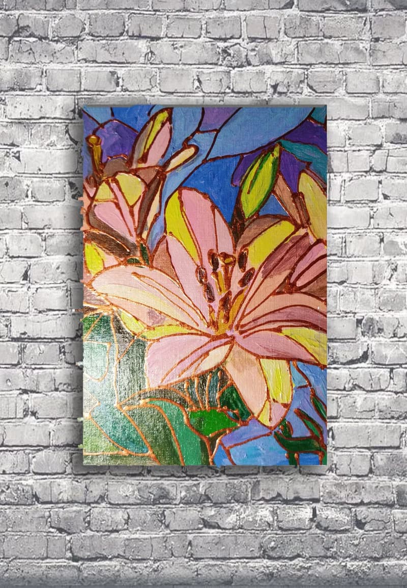 黄色百合花小油画