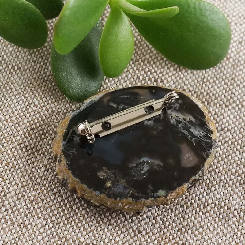 Silver Spider Brooch Black Agate Slice Slab Gemstone Goth Pin Brooch Jewelry