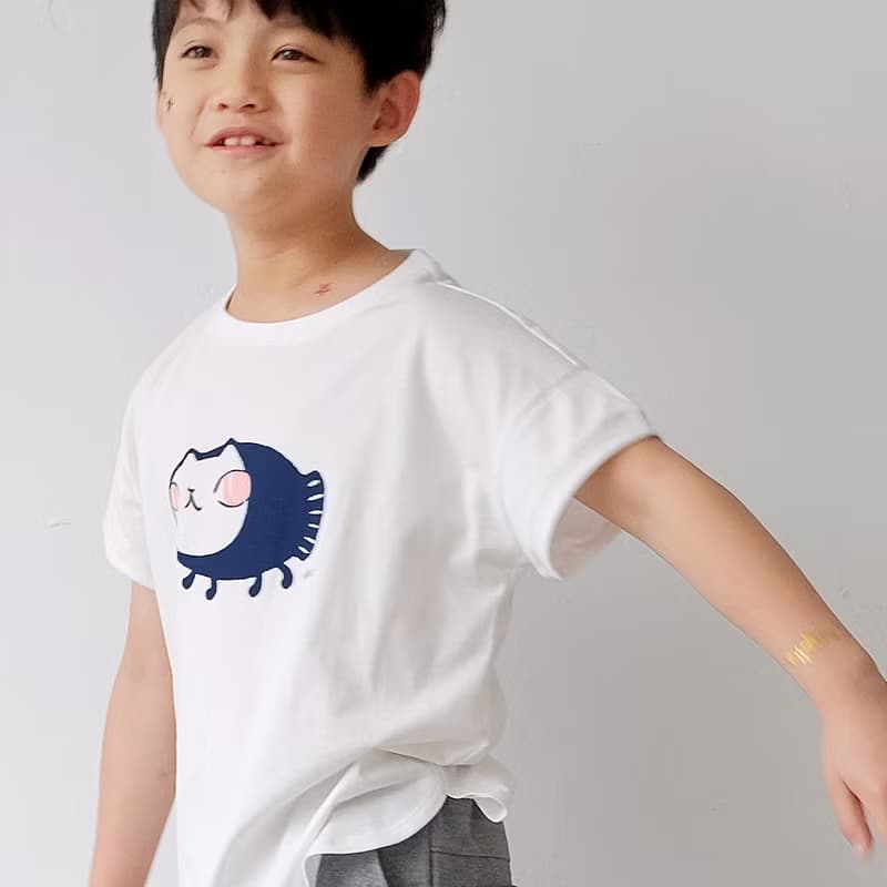 Kids Elio魚喵散步/兒童純棉Tshirt 白-中性版