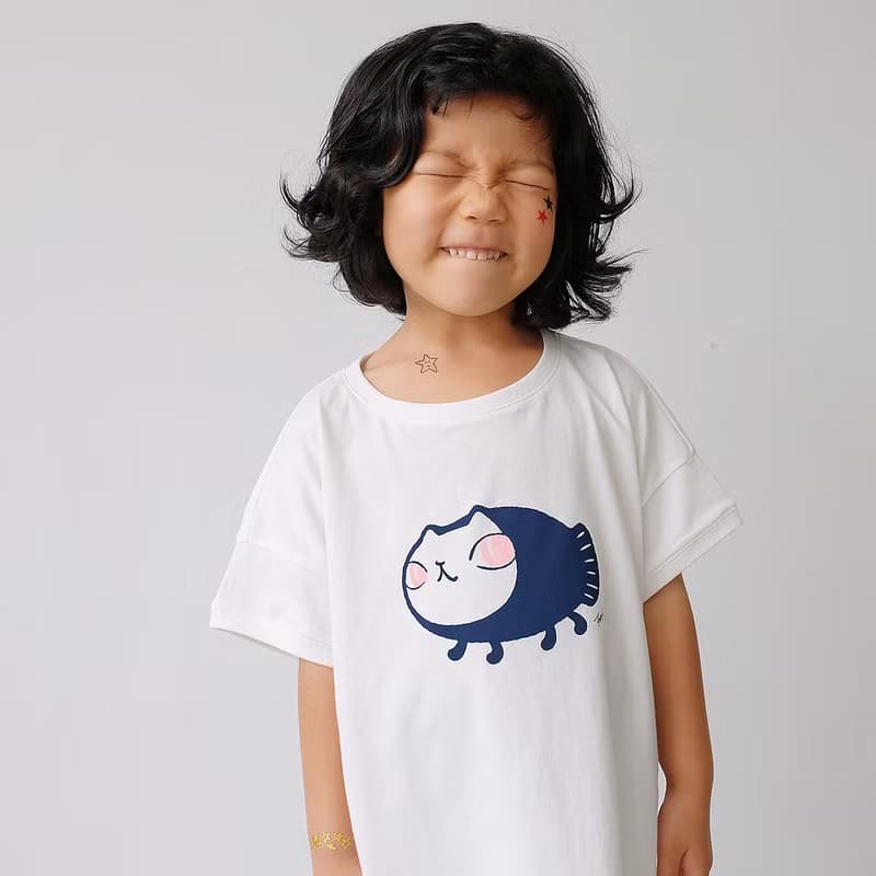 Kids Elio魚喵散步/兒童純棉Tshirt 白-中性版