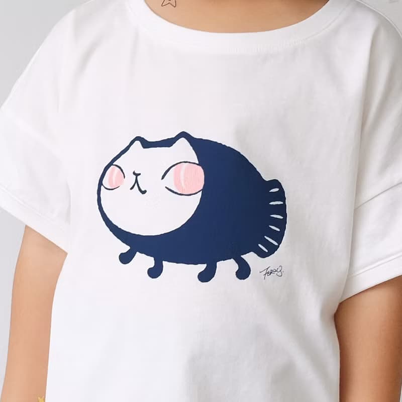 Kids Elio魚喵散步/兒童純棉Tshirt 白-中性版