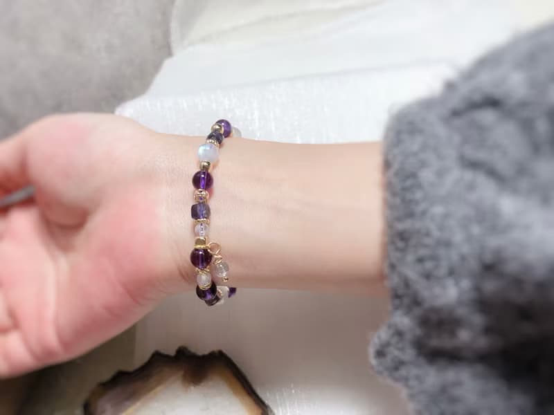 紫水晶、月光石、菫青石 天然石手鍊