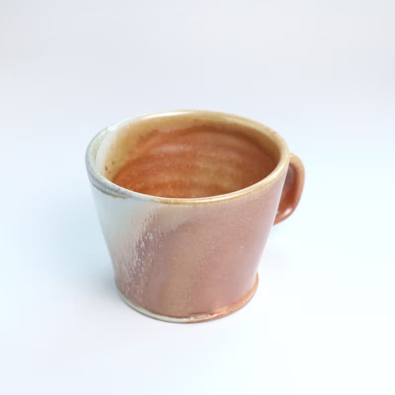明芽窯 | 柴燒金彩寬口咖啡杯 橘紅 金 白 杯子 陶杯 蒐藏 H10