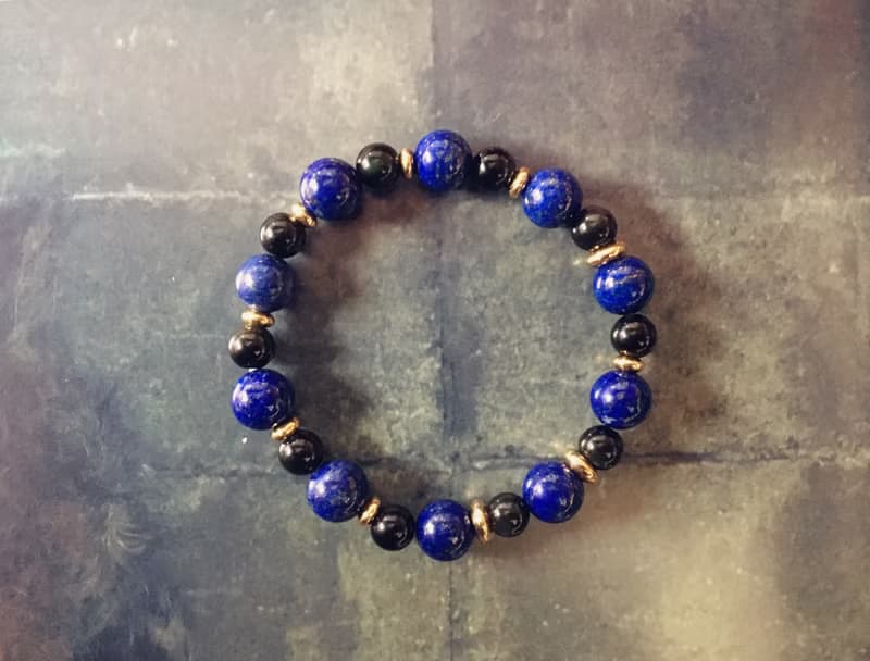 【靛青風華】青金石 黑曜石 黃銅 手鍊