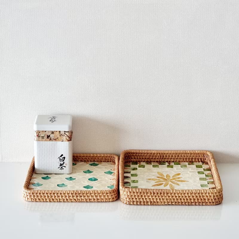 Square resin rattan tray (thick rattan)
