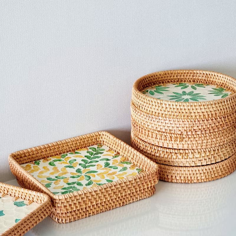 Square resin rattan tray (thick rattan)