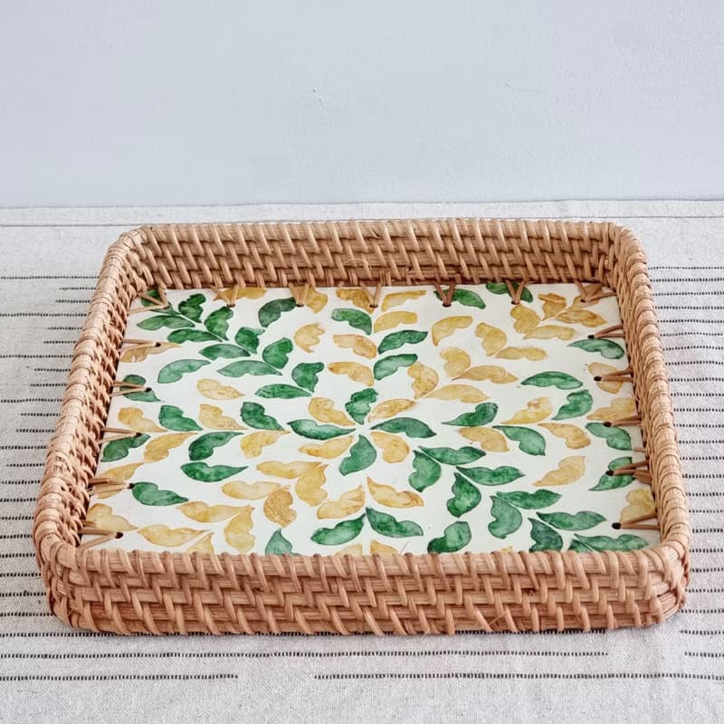 Square resin rattan tray (thick rattan)