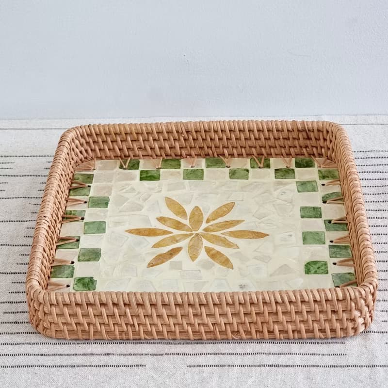 Square resin rattan tray (thick rattan)