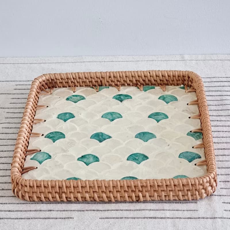 Square resin rattan tray (thick rattan)