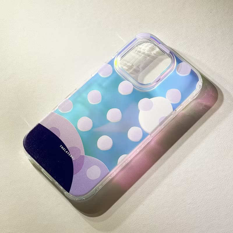 iPhone 16全包漸變幻彩 | 紫色圓波點可愛圖案|透明防摔軟手機殼