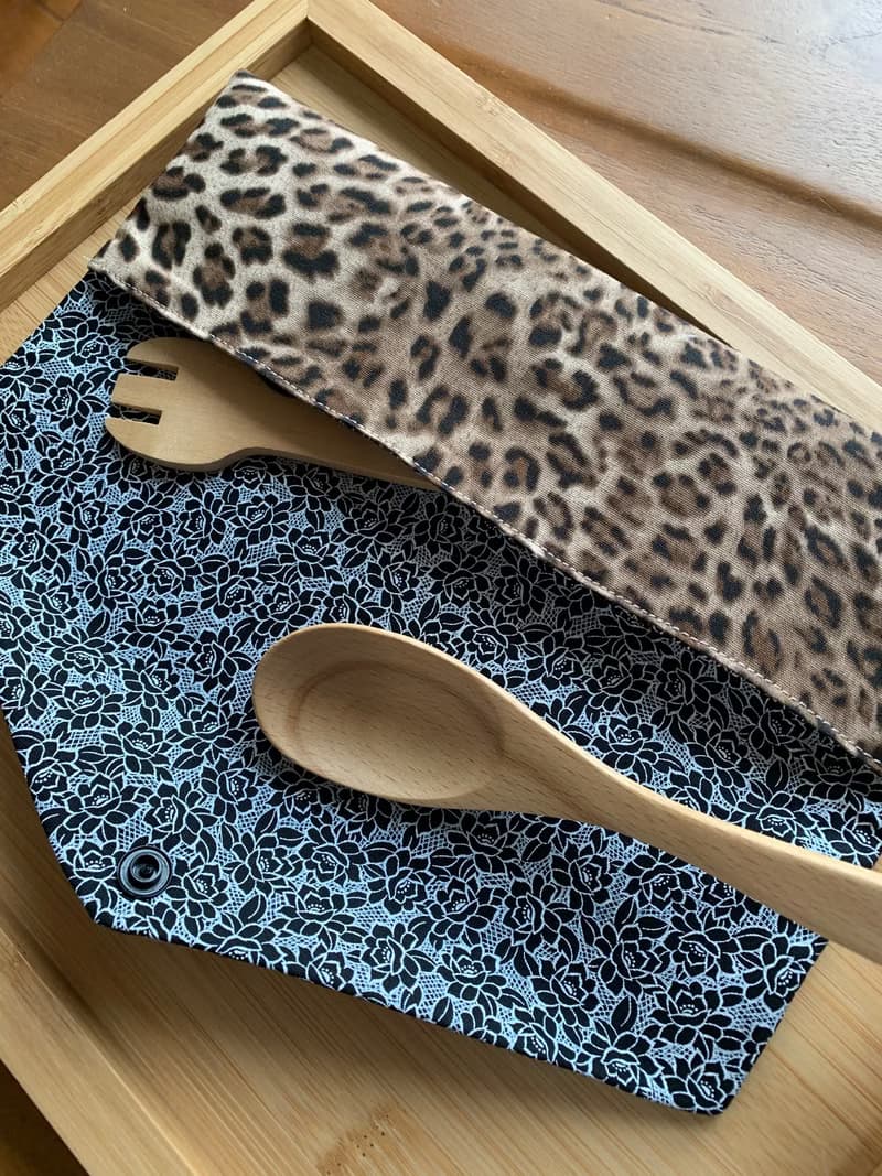 文青風環保筷袋  帥氣豹紋 酷黃豹 手作餐具袋.交換禮物.