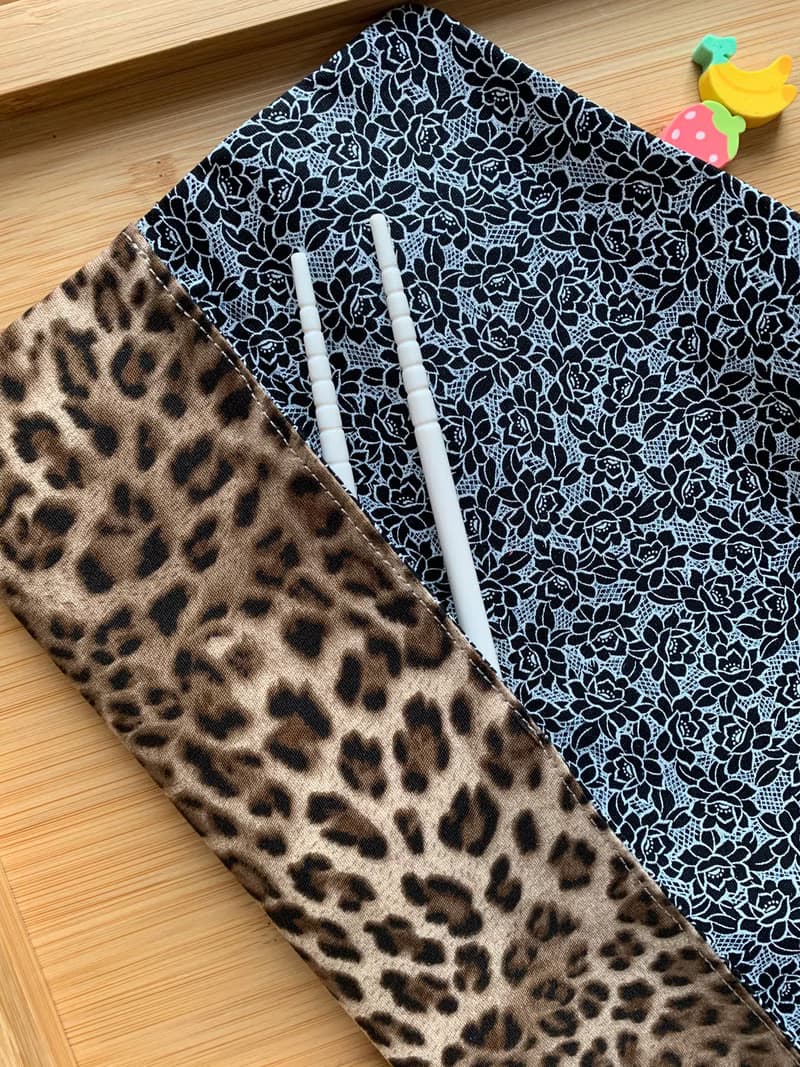 文青風環保筷袋  帥氣豹紋 酷黃豹 手作餐具袋.交換禮物.