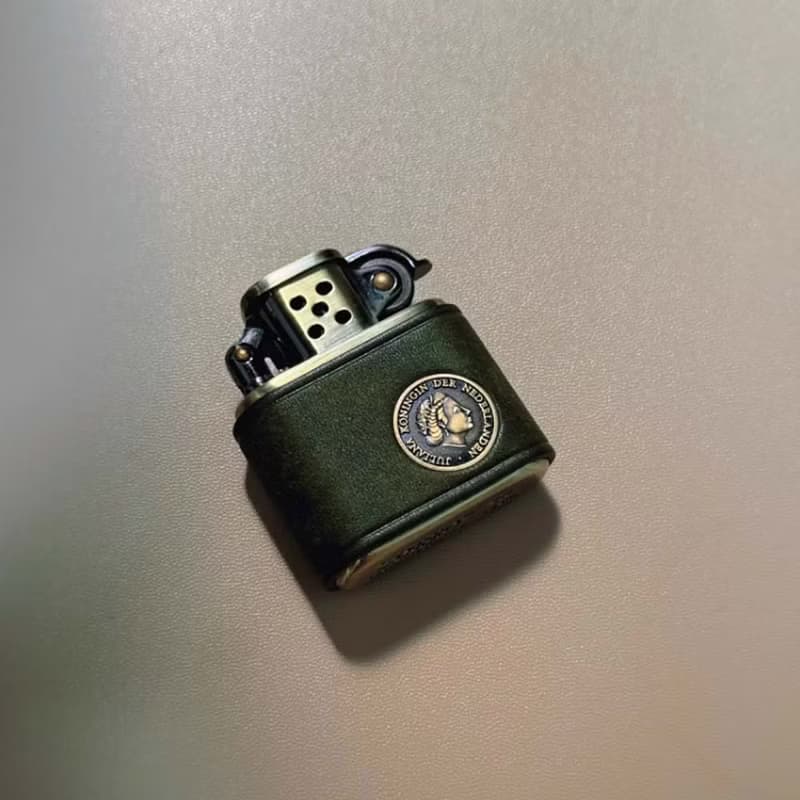 一皮一木手工復古純銅老式煤油打火機高檔禮品防風個性真皮