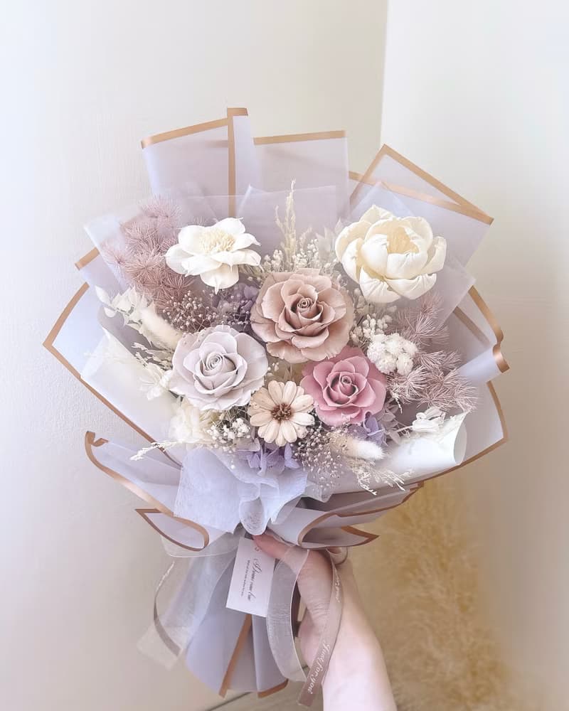 永生玫瑰花束-月白薰紫l 粉色永生玫瑰 粉紫色花束 情人節花束