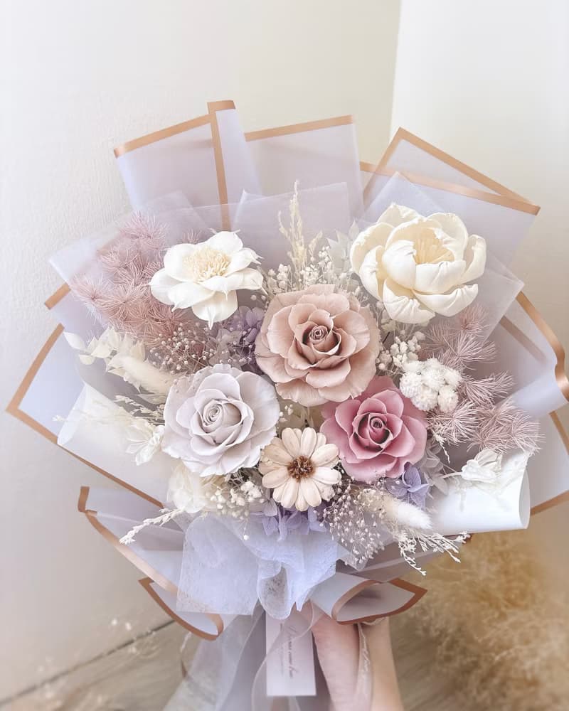 永生玫瑰花束-月白薰紫l 粉色永生玫瑰 粉紫色花束 情人節花束